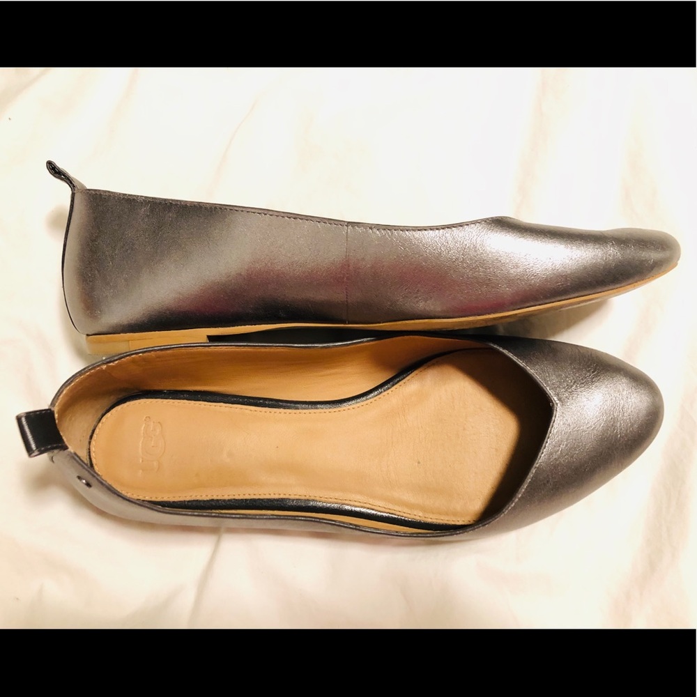 Silver leather Ugg flats